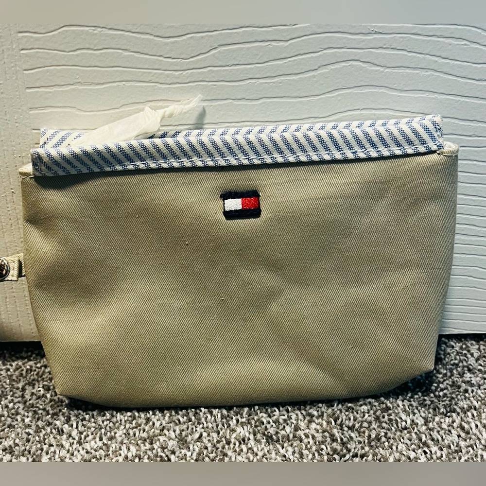 Tommy Hilfiger beige canvas wristlet